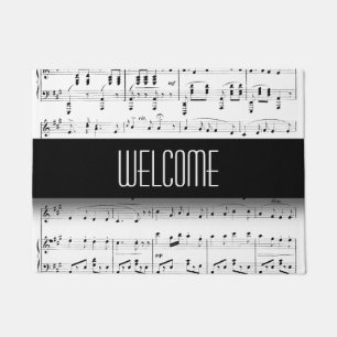 Tapete de Boas-Vindas de Partitura Musical Branca