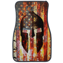 Bandeira americana e capacete espartano no metal