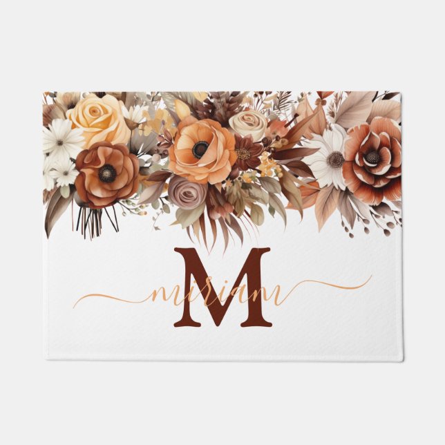Tapete de Cozinha de Luxo: Flores Boho Marrom (Frente)