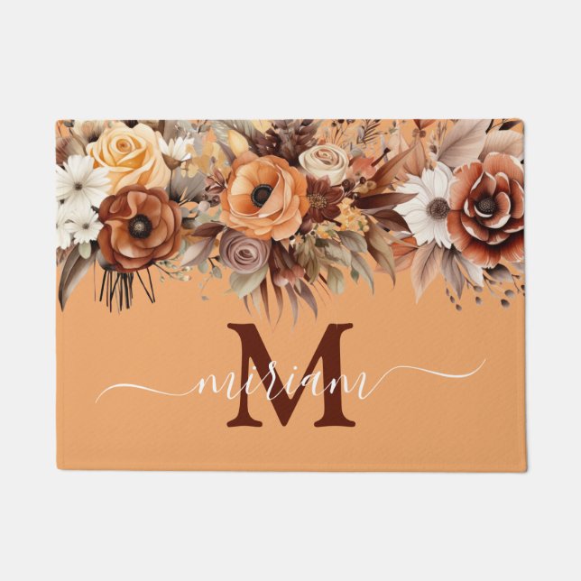 Tapete de Cozinha de Luxo: Flores Boho Marrons (Frente)