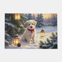 Tapete de Entrada Cachorrinho Fofo na Neve