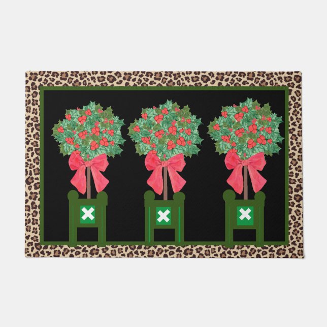 Tapete de Entrada Chinoiserie  Holly Berry Leopard (Frente)