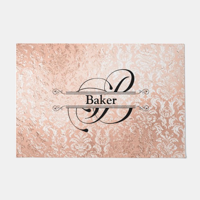 Tapete de Entrada com Monograma em Rose Gold B (Frente)