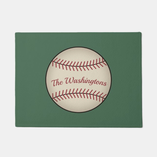Tapete de Entrada de Beisebol Verde Personalizado (Frente)