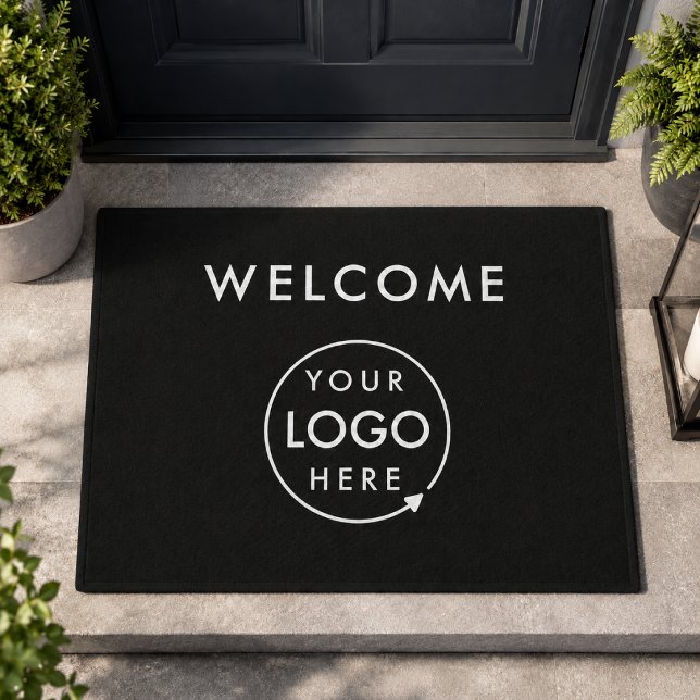 Tapete de Entrada Empresarial | Logotipo de Boas-V (Black welcome logo doormat for shops, offices, salons, studios, restaurants, and gyms.)