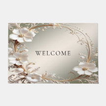 Tapete de Entrada Floral Branco Ornamentado