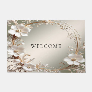 Tapete de Entrada Floral Branco Ornamentado