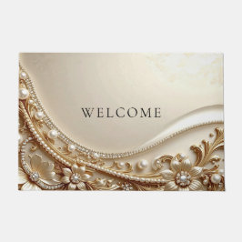 Tapete de Entrada Floral Dourado Elegante