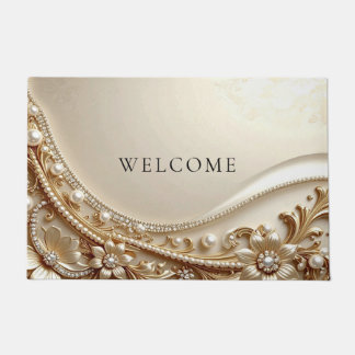 Tapete de Entrada Floral Dourado Elegante