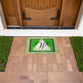Tapete de Entrada Folhas Verdes Elegantes Monogram
