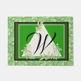 Tapete de Entrada Folhas Verdes Elegantes Monogram