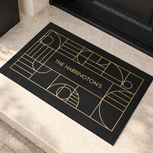 Tapete de Entrada Moderno Art Deco com Nome da Fam (Criador carregado)