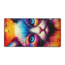 Tapete de mesa de gato ilustrado vibrante e legal