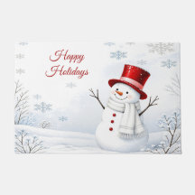 Tapete de Natal Boneco de Neve com Chapéu Vermelho