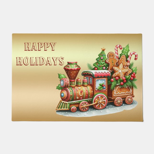 Tapete de Natal de Trem de Pão de Mel (Frente)