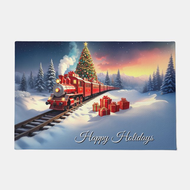 Tapete de Natal de Trem Vermelho (Frente)