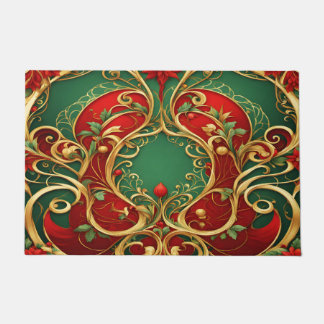 Tapete de Natal Floral Verde Vermelho