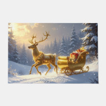 Tapete de Natal Golden Reindeer Golden Sleigh