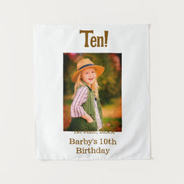 Tapete De Parede 10th birthday photo name date simple brown beige b