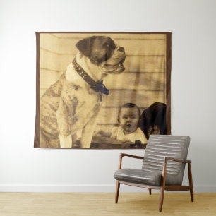 Tapete De Parede 1920 pitbull guarda bebê