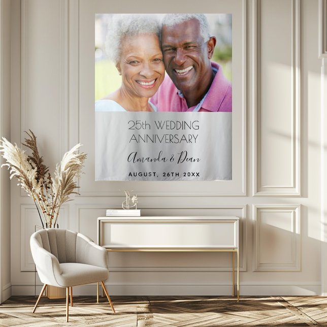 Tapete De Parede 25 do aniversário de casamento foto de prata elega (Criador carregado)