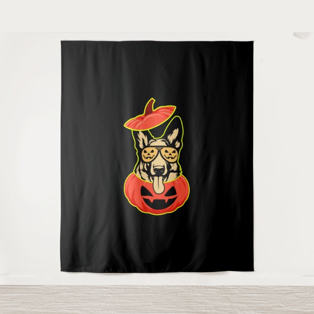 Tapete De Parede 28 German shepherd Em Camisa Assustadora De Abóbor (Frente)