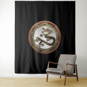 Tapete De Parede [300] Dragão Oriental Dourado e negro