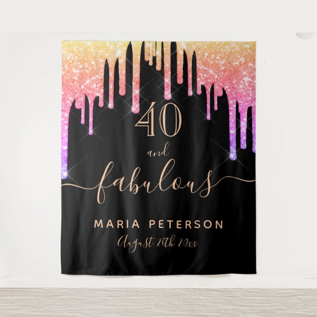 Tapete De Parede 40 fabulosos anos de idade preto rosa dourado gote (Frente)