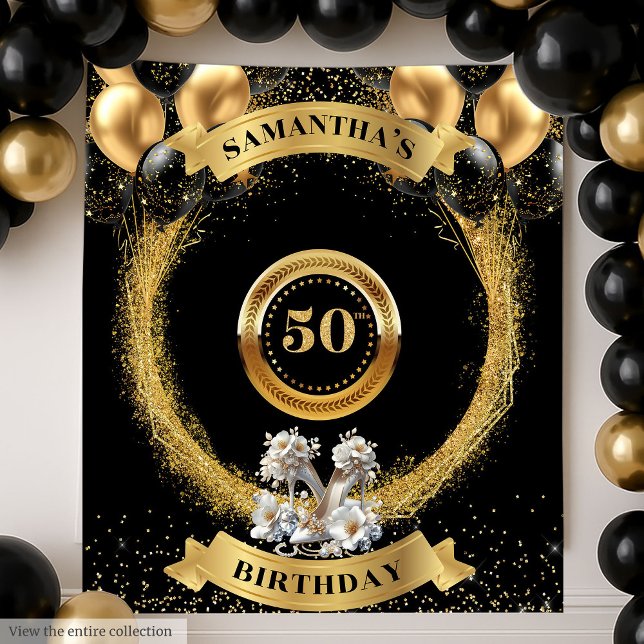 Tapete De Parede 50º Aniversário do Elegante Pista Branco Alto Salt (Elegant 50th Birthday Backdrop White High Heels)