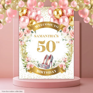 Tapete De Parede 50.º Aniversário, 50.º Ataque Floral Cor-de-Rosa E
