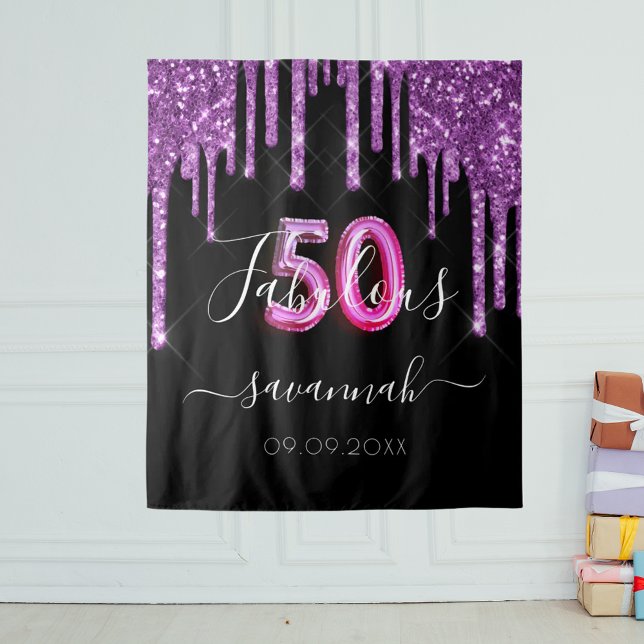 Tapete De Parede 50 Fabuloso aniversariante roxo preto (Criador carregado)