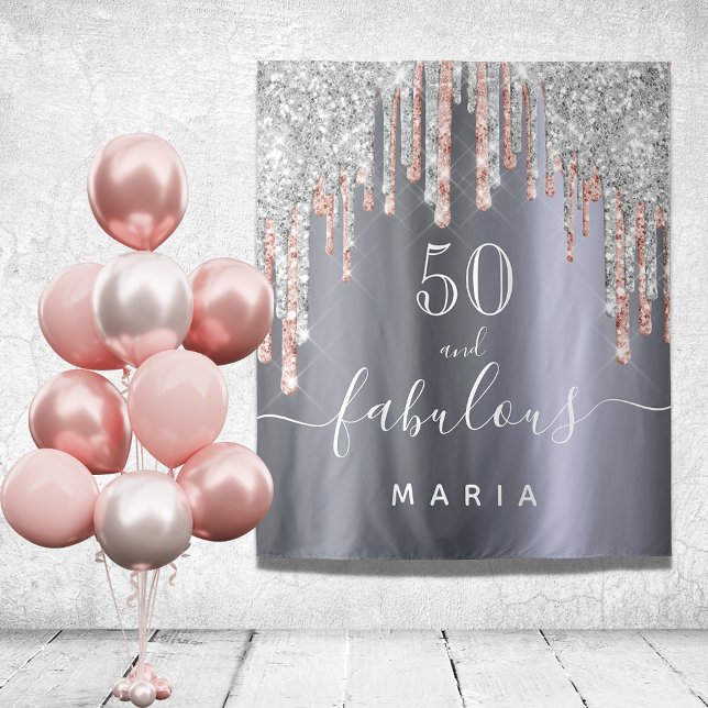 Tapete De Parede 50 fabuloso aniversário brilho prata dourado rosa (Criador carregado)
