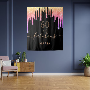 Tapete De Parede 50 fabuloso aniversário brilho preto rosa roxo