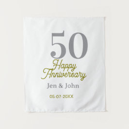 Tapete De Parede 50th happy anniversary name date silver gold date 