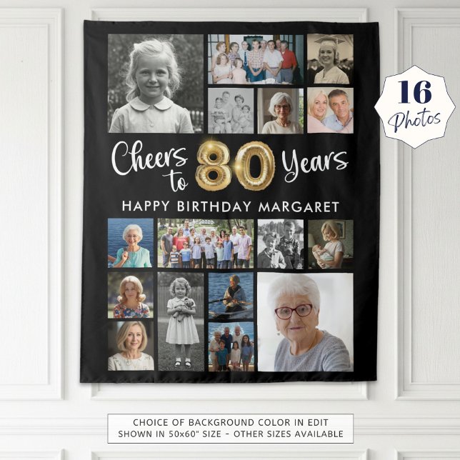 Tapete De Parede 80º Aniversário Preto Dourado 16 Fotos Parabéns pe (Criador carregado)