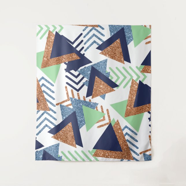 Tapete De Parede 80s Cor Abstrata | Rosa Azul Marinho Dourado Verde (Frente)