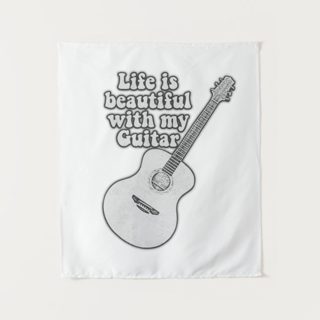 Tapete De Parede A vida é bela com meu violão. preto e branco (Frente)