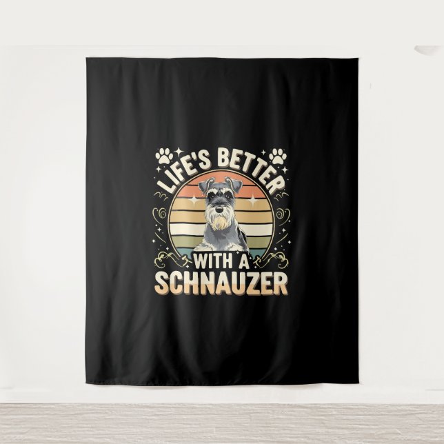 Tapete De Parede A vida é melhor com um cão retro Schnauzer (Frente)