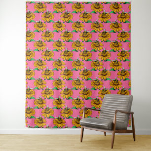 Tapete De Parede Abeha no Design de Padrão de Flor de Girassol Rosa