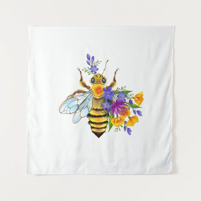 Tapete De Parede Abeja flor com plantas silvestres (Frente)