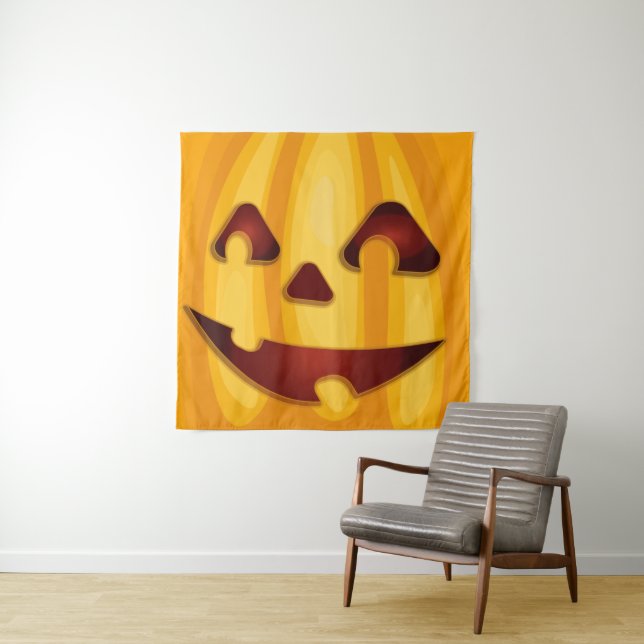 Tapete De Parede Abóbora esculpida sorrindo design de Halloween (In Situ)