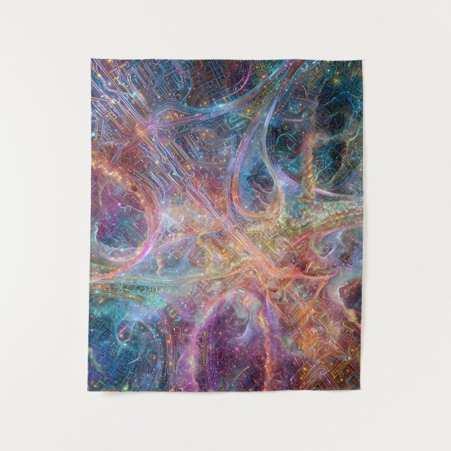 Tapete De Parede Abstract Glowing Digital Neural Network and Cosmic (Frente)