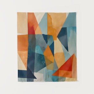 Tapete De Parede Abstrato Ângulos de Azul e Laranja