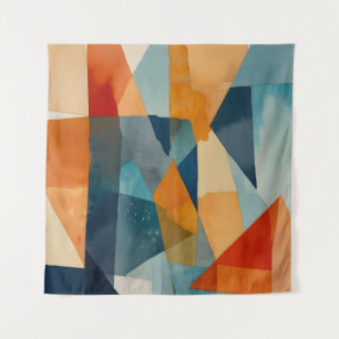 Tapete De Parede Abstrato Ângulos de Azul e Laranja