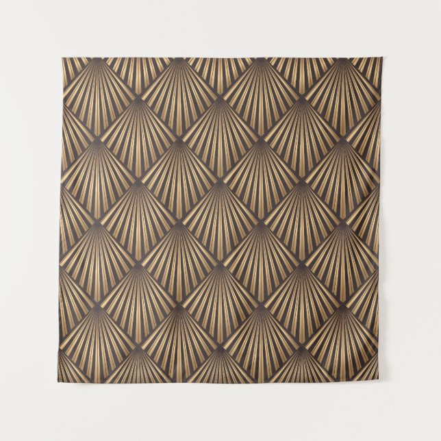 Tapete De Parede Abstrato Art Deco: Elegância Dourada. (Frente)
