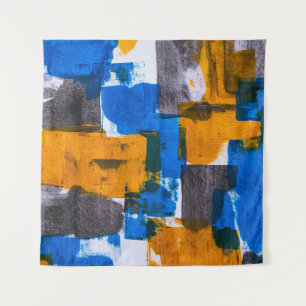 Tapete De Parede Abstrato azul, laranja e cinza