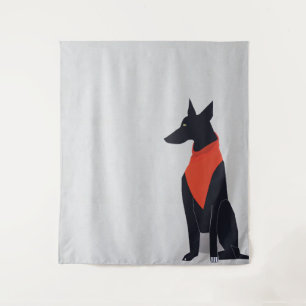Tapete De Parede Abstrato Black Dog com Red Bandana Art