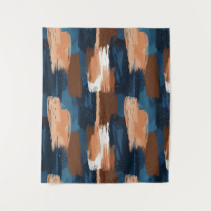 Tapete De Parede Abstrato Brushstrokes em Azul, Branco e Marrom