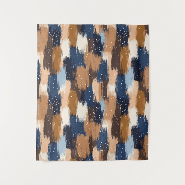 Tapete De Parede Abstrato Brushstrokes em Azul, Branco e Marrom (2) (Frente)