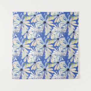 Tapete De Parede  Abstrato camomiles num fundo azul.